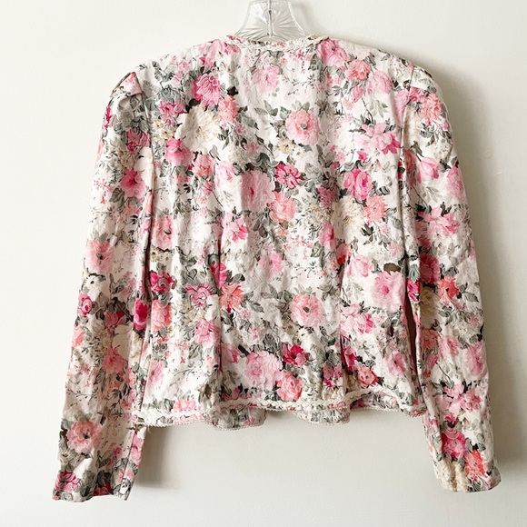 Vintage 80s Floral Pearl Trim Puff Sleeve Blazer  Size 8 - Picture 9 of 13